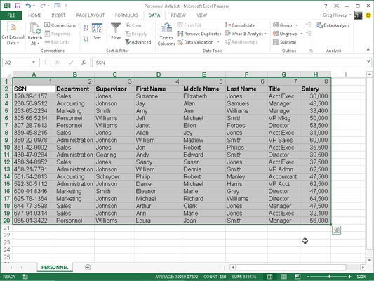 Click OK to sort the data list using the values in the top row of the current cell selection.