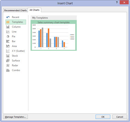 Click the All Charts tab and then select the Templates option in the Navigation pane of the Insert Chart dialog box.