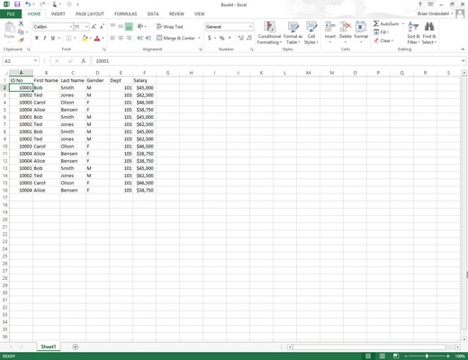 Position the cell cursor in one of the cells of the data list or table.
