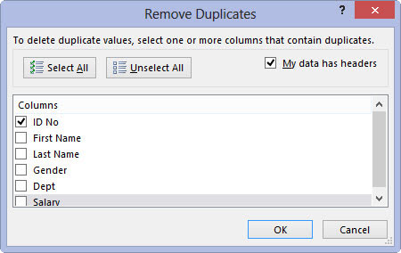 (Optional) Remove the check marks from all fields in the Columns list box except for those whose duplicates are reason for deleting the record.