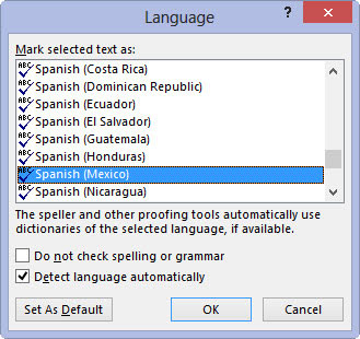 In the Language dialog box, choose the Spanish (Mexico) item.