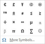 On the Insert tab, click the Symbol button.