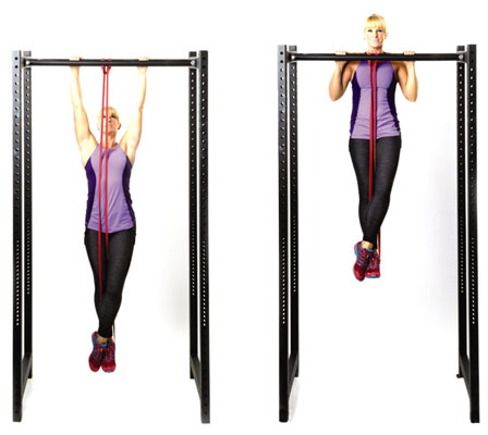 If you need assistance doing pull-ups until you build strength, try exercise bands with different levels of assistance.