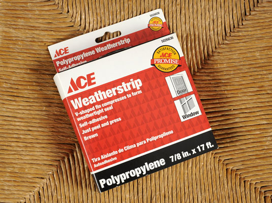 Collect your materials: A measuring tape, a utility knife, and rolls of adhesive-backed weather stripping.