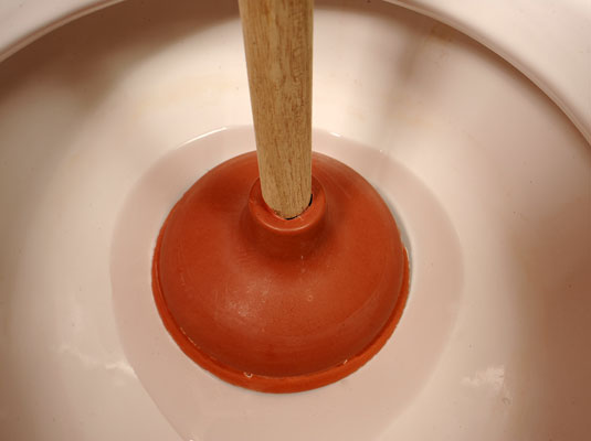 Cover the drain hole with the plunger