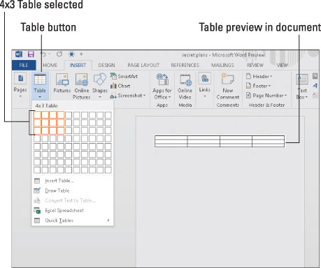 how to create a table in microsoft word 2013
