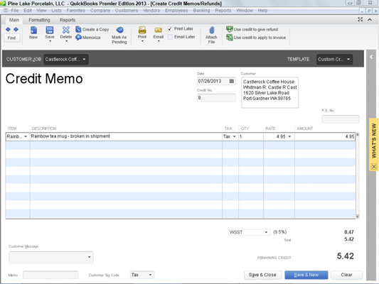 quickbooks credit memo