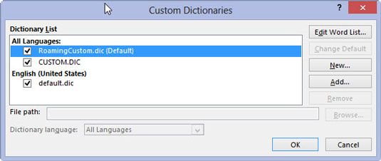 Click the button labeled Custom Dictionaries.