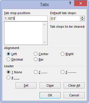 Choose the type of tab stop from the Alignment area.