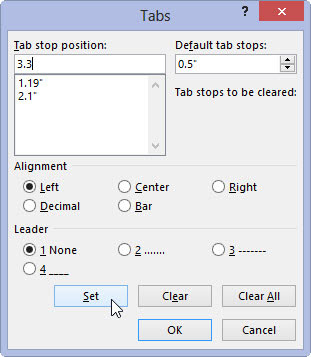 Continue setting tab stops.