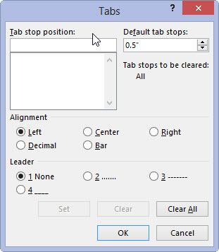 setting tabs in word