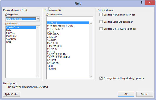 Select Date and Time from the Categories drop-down list.