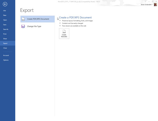 Click the File tab and choose Export.