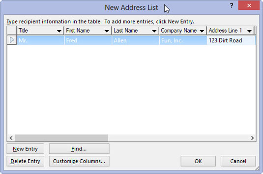 Create the recipient list — the data for the mail merge.