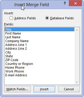 Insert fields specified in the recipient list into the main document.
