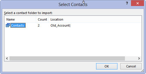 In the Select Contacts dialog box, choose a contact folder.