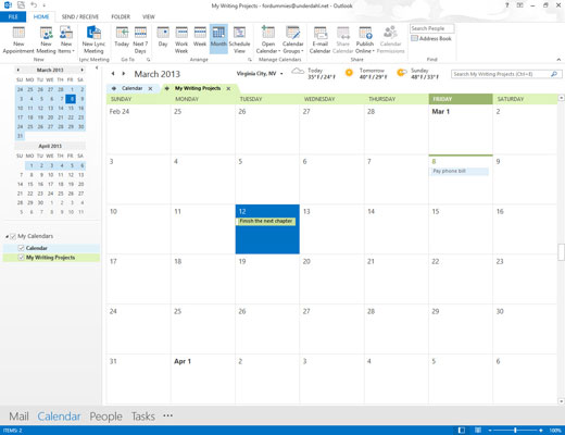 Click the Calendar button in the Navigation bar (or press Ctrl+2).