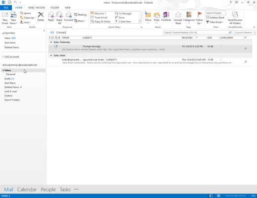 Click the Inbox icon in the Folder pane of the Mail module (or press Ctrl+Shift+I).