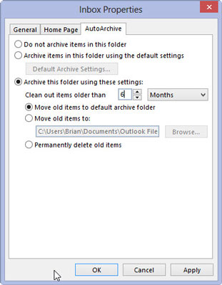 Select Move Old Items to Default Archive Folder.
