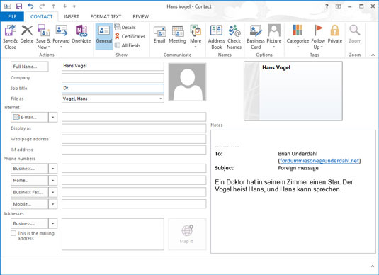 If you want to include more information, type it into the appropriate box on the New Contact form.