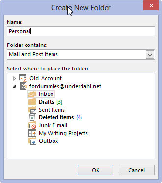 In the Name text box, type a name for your new folder, such as Personal.