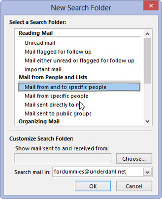 Select the type of search folder you’d like to add from the list in the New Search Folder dialog box.