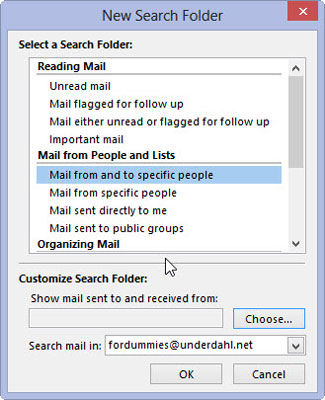 If a Choose button appears at the bottom of the New Search Folder dialog box when you select a search folder, click the button and fill in the requested information.