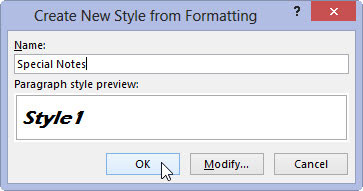Click the OK button to create the style.