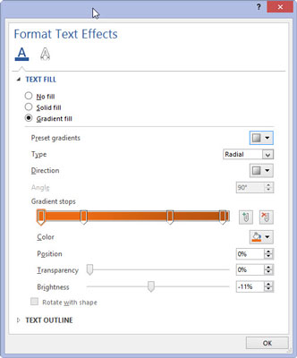 Manipulate the controls in the dialog box to customize text effects.