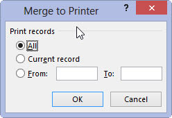 Choose All from the Merge to Printer dialog box to print the entire document.