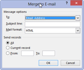 Choose the e-mail address field from the To drop-down list.