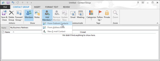 Click the Add Members button and choose From Outlook Contacts.