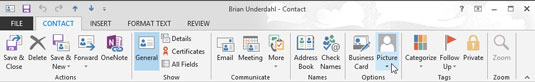 Click the picture icon at the top center of the contact record and choose Add Picture.