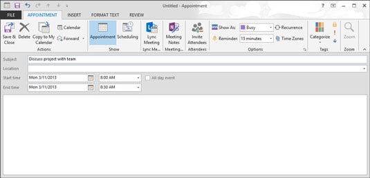 Click in the Subject box and type something there to help you remember what the appointment’s about.