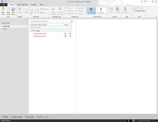 Click the Tasks button in the Navigation pane (or press Ctrl+4).
