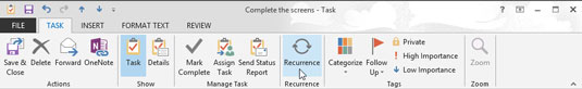 Click the Recurrence button on the Task Form toolbar (or press Ctrl+G).