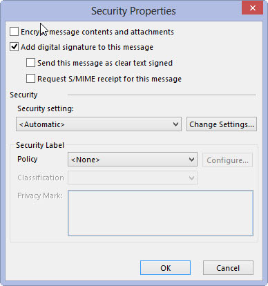 Select the Add Digital Signature to This Message check box.