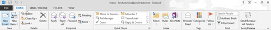 Go to the Outlook module Ribbon, and click the tab that you want to modify.