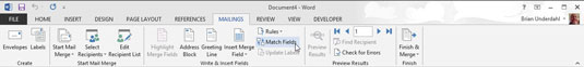 Click the Insert Merge Field button in the Ribbon to insert merge fields everywhere you want data from your Outlook Address Book to appear in your letter.