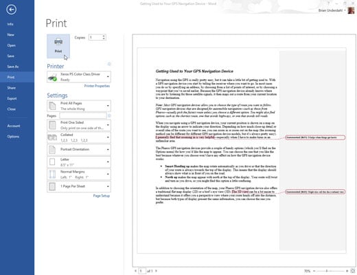 Click the big Print button to print the document.