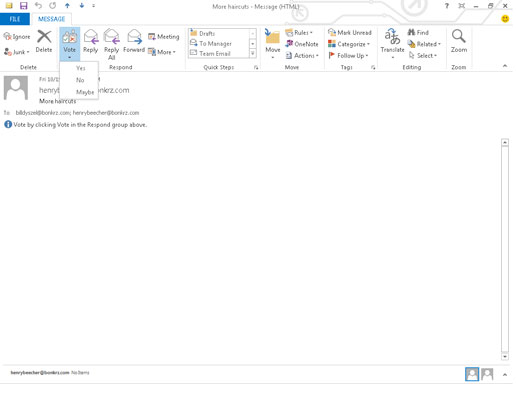 A new message window in Outlook with the voting buttons enabled.