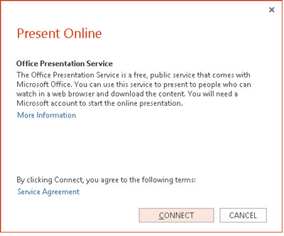 Click the Present Online button in the Slide Show Ribbon tab.