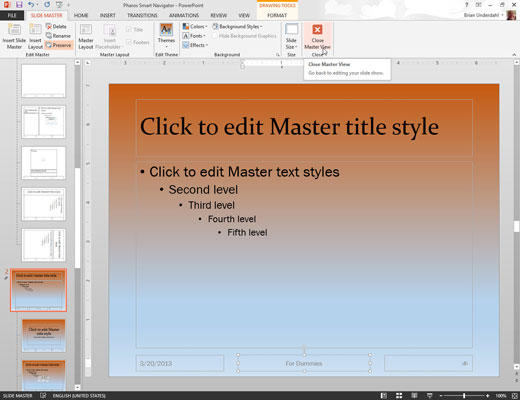 Click the Close Master View button on the Slide Master tab on the Ribbon to return to Normal View.