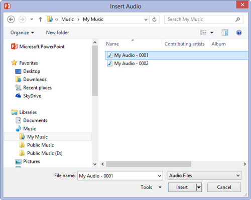 Select the audio file that you want to insert.