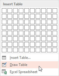 On the Insert tab on the Ribbon, click the Table button in the Tables group and then choose Draw Table from the menu that appears.
