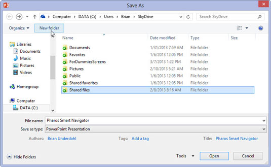 Navigate to another SkyDrive folder or create a new SkyDrive folder.