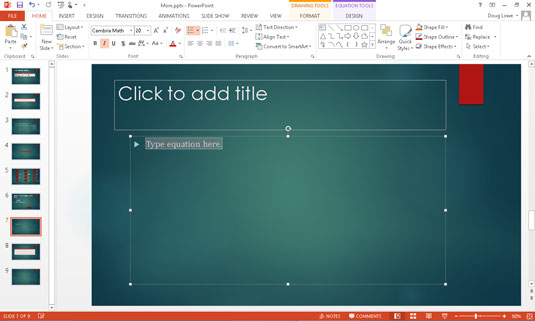 If one of the preformatted equations in the gallery meets your needs, select it. Otherwise, select Insert New Equation found at the bottom of the gallery.