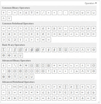 To add a symbol that’s not on the keyboard, use one of the buttons in the Symbols section of the Equation Tools Design tab.