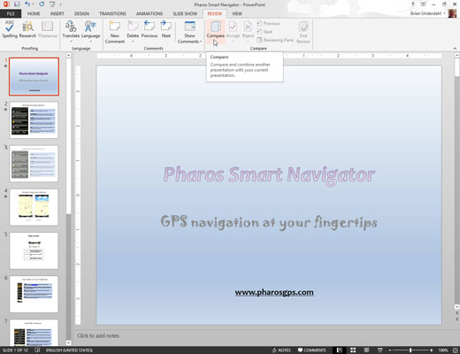 Open the original version of the presentation. On the Review tab of the Ribbon, click the Compare button.