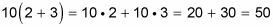 10(2 + 3) = 50